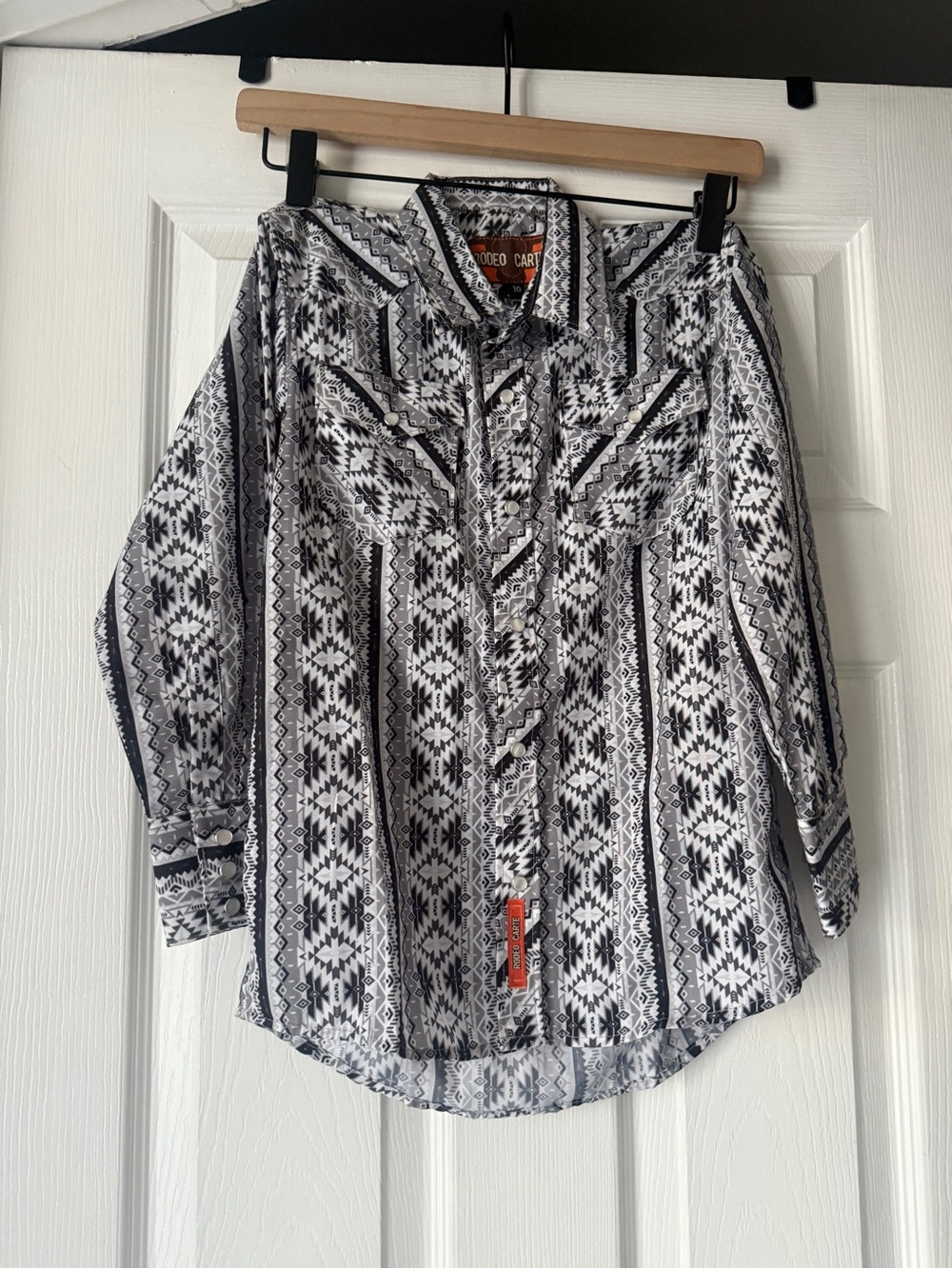 Rodeo Carte Black & White Aztec Western Button-Up Shirt Girls NWT